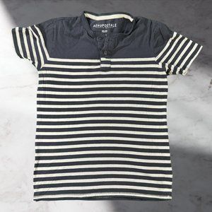 Aéropostale Gray & White Striped Henley - Where Comfort Meets Style (Size XS)